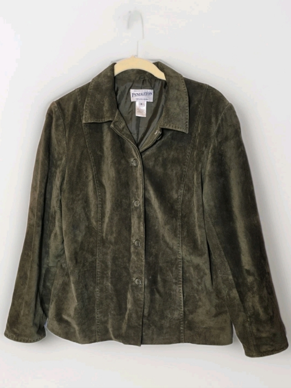 Vintage Pendleton Green Leather Blazer Lined Womens Sz M Pockets Structured